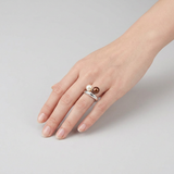 Anillo - Perlas Cultivadas de Agua Dulce - Redondas Diámetro 8-9 mm Rosa y Chocolate - Talla 48 (UE) - Plata de Ley 925