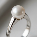 Anillo- Perlas Cultivadas- Redondas 8-9 mm Blancas- Oro Blanco