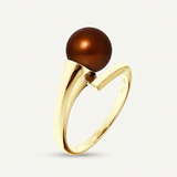 Anillo- Perlas Cultivadas de Agua Dulce- Redonda Diámetro 8-9 mm Chocolate- Talla 48 (EU)- Oro Amarillo
