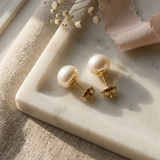 Pendientes - Perlas Cultivadas de Agua Dulce - Diámetro Botón 9-10 mm Blanco - Joyería Mujer - Oro Amarillo