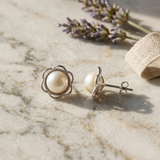 Pendientes - Flor Blanca Perlas Cultivadas de Agua Dulce - Plata 925 Milésimas