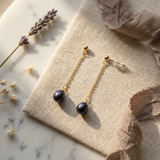Pendientes- Perlas Cultivadas- Pera 7-8 mm Negro Tahití-Oro Amarillo