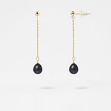 Pendientes- Perlas Cultivadas- Pera 7-8 mm Negro Tahití-Oro Amarillo