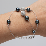 Pulsera 4 Perlas Cultivadas de Agua Dulce - Diámetro 6-7 mm Negro Tahití - Plata 925 Milésimas