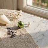 Pendientes Botón de Perlas Cultivadas de Agua Dulce Diámetro 9-10 mm Oro Blanco Verde