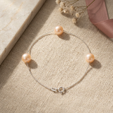 Pulsera 3 Perlas Cultivadas de Agua Dulce - Diámetro 7-8 mm Rosa - Plata de Ley 925