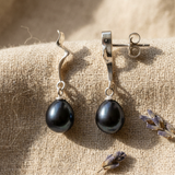 Pendientes- Perla Cultivada- Pera 8-9 mm Negra Tahití- Oro Blanco
