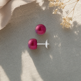 Pendientes - Perlas Cultivadas de Agua Dulce - Diámetro Botón 9-10 mm Rojo Cereza - Joyería Mujer - Oro Blanco