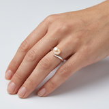 Anillo- Perlas Cultivadas de Agua Dulce- Redonda Diámetro 7-8 mm Rosa- Talla 48 (EU)- Oro Blanco