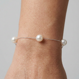 Pulsera 3 Perlas Cultivadas - Diámetro 7-8 mm Blancas - Plata