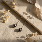 Pendientes Colgantes - Perlas Cultivadas de Tahití - Ovalado Diámetro 8-9 mm - Plata de Ley 925