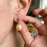 Pendientes de perlas cultivadas de agua dulce Diámetro 7-8 mm Oro blanco rosa