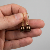 Pendientes - Perlas Cultivadas de Agua Dulce - Diámetro Pera 9-10 mm Chocolate - Joyería Mujer - Oro Amarillo