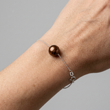 Pulsera 3- Perla Cultivada de Agua Dulce- Diámetro 8-9 mm- Color Chocolate- Plata 925 Milésimas