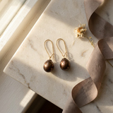 Pendientes - Perlas Cultivadas de Agua Dulce - Diámetro Pera 9-10 mm Chocolate - Joyería Mujer - Oro Amarillo
