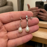 Pendientes - Botón de Perlas Cultivadas 8-9 mm Blanco