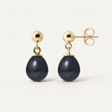 Pendientes - Perlas cultivadas de agua dulce - Diámetro 7-8 mm Tahit negro - Oro amarillo