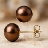 Pendientes - Perlas Cultivadas de Agua Dulce - Diámetro Botón 9-10 mm Chocolate - Joyería Mujer - Oro Amarillo