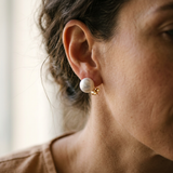 Pendientes - Perlas Cultivadas de Agua Dulce - Diámetro Botón 9-10 mm Blanco - Joyería Mujer - Oro Amarillo