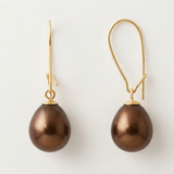 Pendientes - Perlas Cultivadas de Agua Dulce - Diámetro Pera 9-10 mm Chocolate - Joyería Mujer - Oro Amarillo