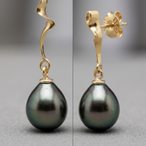 Pendientes - Perlas de Tahití - Diámetro 9-10 mm - Oro amarillo