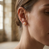 Pendientes de botón con perlas cultivadas de agua dulce, diámetro de 9-10 mm, oro rosa y blanco