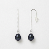Pendientes- Perlas Cultivadas- Pera 8-9 mm Negra Tahití- Oro Blanco