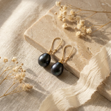 Pendientes - Perlas Cultivadas de Agua Dulce - Pera Diámetro 9-10 mm Tahití Negro - Oro Amarillo
