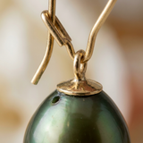 Pendientes - Perlas Cultivadas de Agua Dulce - Diámetro Pera 9-10 mm Verde Intenso - Joyería Mujer - Oro Amarillo