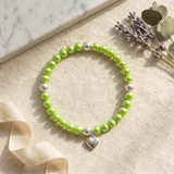 Pulsera de la Suerte - Perla de Agua Dulce - Redonda 5-6 mm Verde Tónico