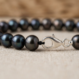 Pulsera- Perlas Cultivadas de Agua Dulce- Semi Redondas 6-7 mm Negro Tahití-Plata