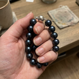 Pulsera- Perlas Cultivadas de Agua Dulce- Semi Redondas 9-10 mm Tahití Negras- Plata