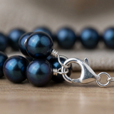 Pulsera- Perlas Cultivadas de Agua Dulce- Semi Redondas 9-10 mm Negro Tahití-Plata
