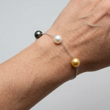 Pulsera de Plata con Perlas Cultivadas de Tahití y Perla de Agua Dulce Blanca/Oro - Diámetro 9-10 mm
