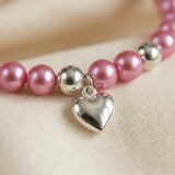 Pulsera de la Suerte- Perla de Agua Dulce- Redonda 5-6 mm Rosa Fucsia