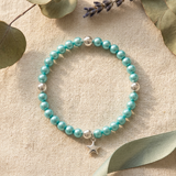 Pulsera de la Suerte- Perla de Agua Dulce- Redonda 5-6 mm Azul Turquesa
