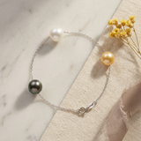 Pulsera de Plata con Perlas Cultivadas de Tahití y Perla de Agua Dulce Blanca/Oro - Diámetro 9-10 mm
