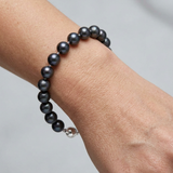 Pulsera- Perlas Cultivadas de Agua Dulce- Semi Redondas 9-10 mm Tahití Negras- Plata