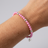 Pulsera de la Suerte- Perla de Agua Dulce- Redonda 5-6 mm Rosa Fucsia
