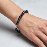 Pulsera- Perlas Cultivadas de Agua Dulce- Semi Redondas 8-9 mm Tahití Negras- Plata