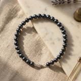 Pulsera- Perlas Cultivadas de Agua Dulce- Semi Redondas 6-7 mm Negro Tahití-Plata
