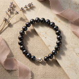 Pulsera- Perlas Cultivadas de Agua Dulce- Semi Redondas 9-10 mm Tahití Negras- Plata
