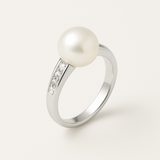 Anillo- Perlas Cultivadas de Agua Dulce- Redondas 8-9 mm Blanco- Oro Blanco- Diamantes