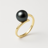 Anillo- Perlas Cultivadas- Redondas 8-9 mm Negras Tahití- Oro Amarillo