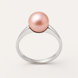 Anillo de oro blanco con perlas cultivadas de agua dulce - Redondas Diámetro 8-9 mm Rosa