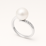 Anillo- Perlas Cultivadas - Redondas 8-9 mm Blanco- Oro Blanco- Diamantes
