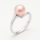 Anillo- Perlas Cultivadas de Agua Dulce- Redonda Diámetro 8-9 mm Rosa- Talla 48 (EU)- Oro Blanco