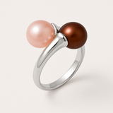 Anillo - Perlas Cultivadas de Agua Dulce - Redondas Diámetro 8-9 mm Rosa y Chocolate - Talla 48 (UE) - Plata de Ley 925