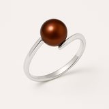 Anillo- Perlas Cultivadas de Agua Dulce- Redondo Diámetro 7-8 mm Chocolate- Talla 48 (EU)- Oro Blanco
