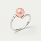Anillo- Perlas Cultivadas de Agua Dulce- Redonda Diámetro 7-8 mm Rosa- Talla 48 (EU)- Oro Blanco